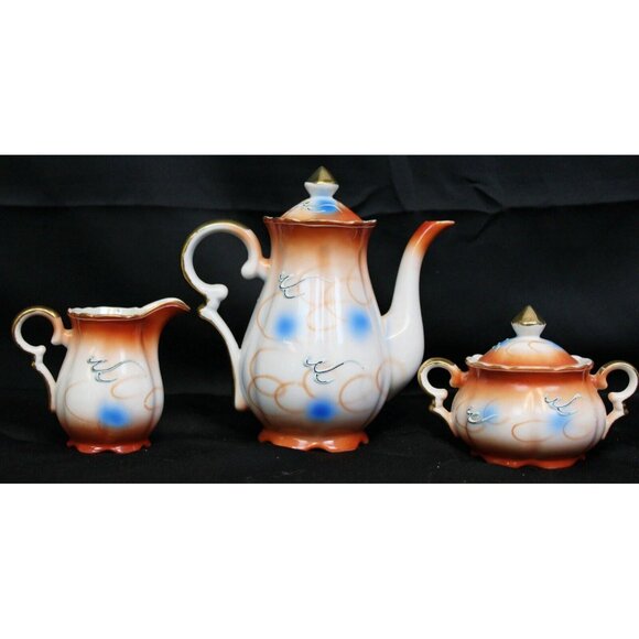 5 Pc Orange Moriage Dragonware Tea Set Teapot Sugar Bowl Creamer Pitcher Japan - Picture 6 of 11